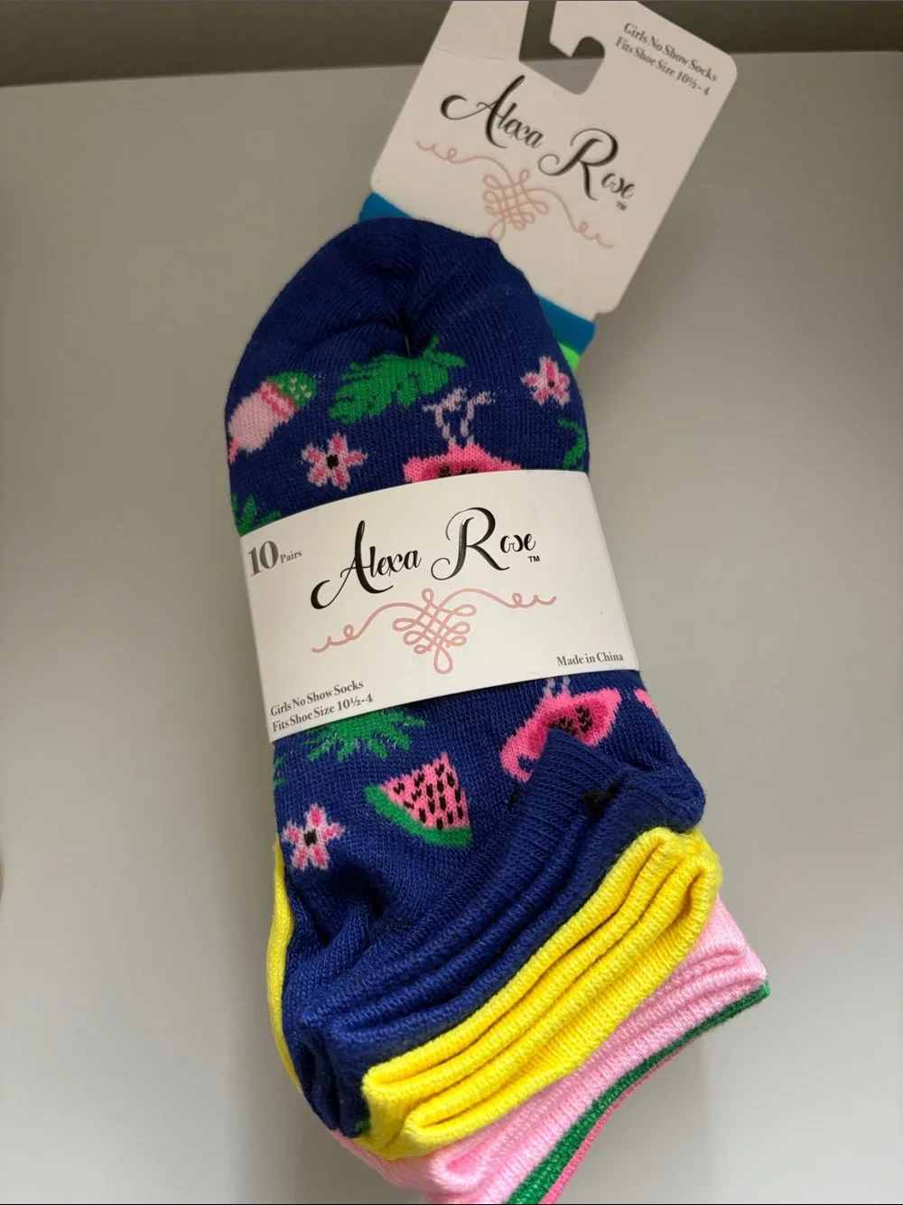 NWT [Alexa Rose] 10x Pairs No-Show Socks Girls Sz 10.5 - 4 + 3x Hair Elastics